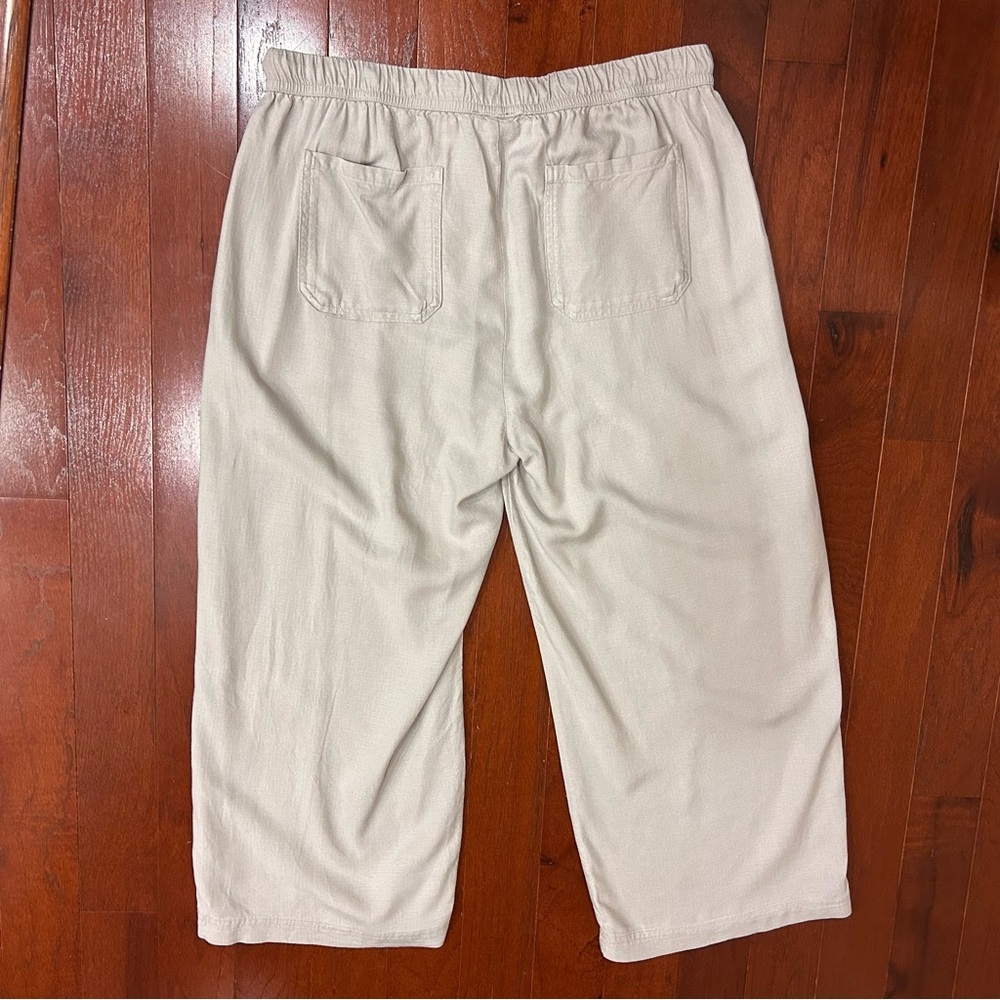 $158 SPLENDID Women’s Linen Blend Wide Leg Cropped Tan Pull On Pant size M - Picture 8 of 9